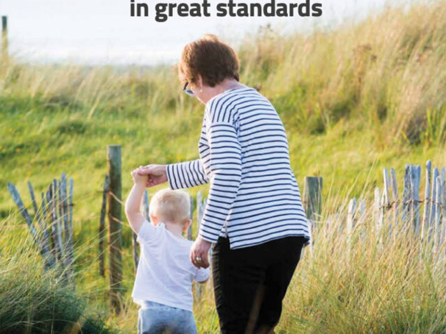 Woman walking with toddler